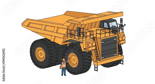 Massive Mining Dump Truck with Worker for Scale.