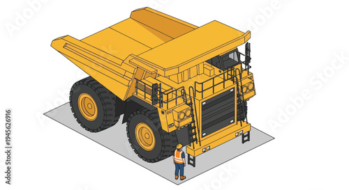 Massive Mining Dump Truck with Worker for Scale.
