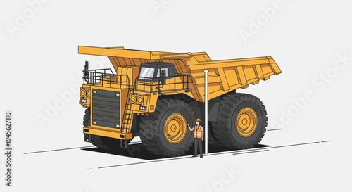 Massive Yellow Mining Dump Truck with Person for Scale.