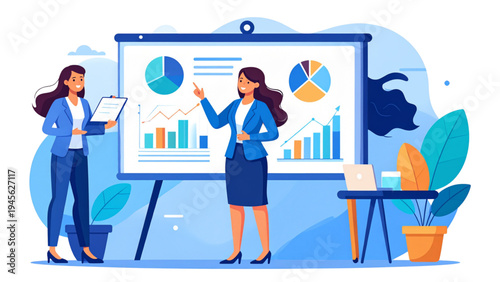 Young Business Woman Presenting with Blank Board – Character Pose Vector Set