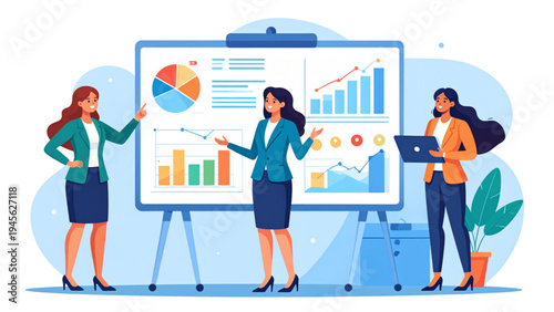 Young Business Woman Presenting with Blank Board – Character Pose Vector Set