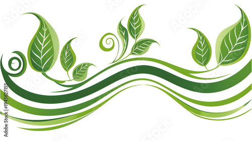 Green leaves growing on abstract wavy lines