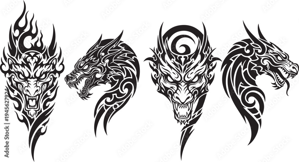 Obraz premium Dragon Vector Face Vector Tattoo Hand drawing Illustration 