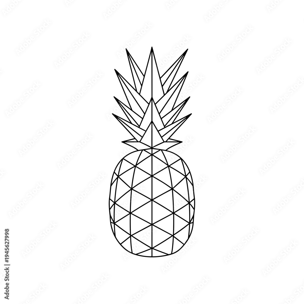Obraz premium Simple black and white line art illustration of a pineapple fruit.
