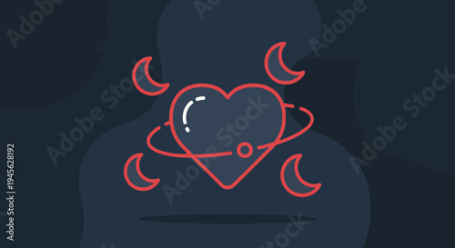 Cosmic Heart Icon with Crescent Moons and Orbit - Love, Space, Romance