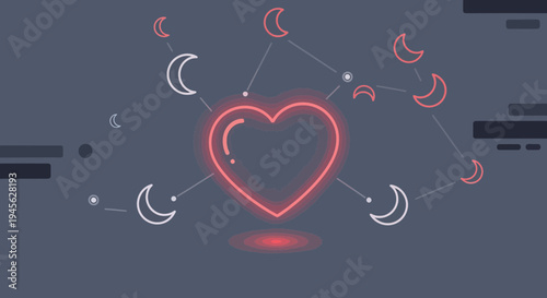 Cosmic Heart Constellation with Moon Phases - Love, Romance, Astrology