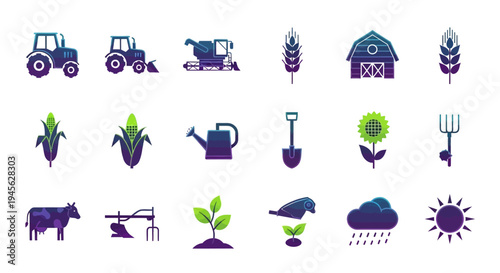 Farming Icons Set Agriculture Equipment Symbols.