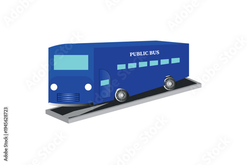 3D Isometric Blue Public Transport Bus on a Road Segment Isolated on White