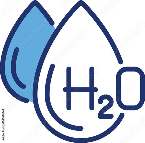 Graphic representation of water molecule with a droplet symbol