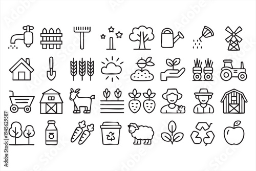 Farm Life and Agriculture Outline Icon Pack in Editable Vector Style