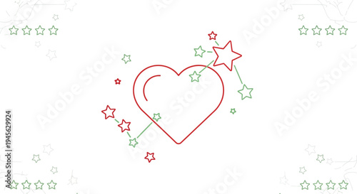 Red Heart Shape with Stars, Love and Romance Symbol, Minimalist Design