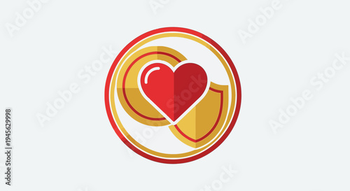 Red Heart Shield Emblem - Love Protection and Security Icon