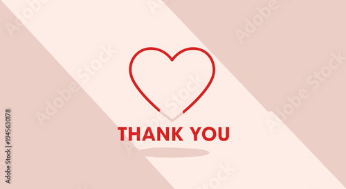 Red Heart Outline with "Thank You" Text, Minimalist Design, Soft Pink Background