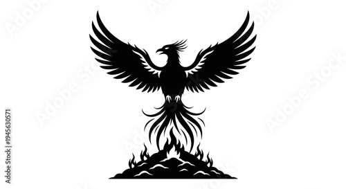 Phoenix Rising - Mythical Bird in Silhouette with Fiery Base.