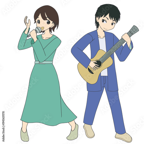 ボーカルとギタリストのデュオイラスト 音楽ユニット