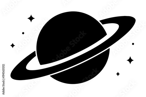 Planet Saturn with planetary ring silhouette vector. Saturn with sparkle simple silhouette icon design vector