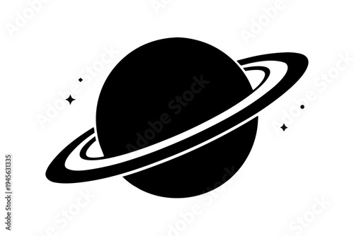 Planet Saturn with planetary ring silhouette vector. Saturn with sparkle simple silhouette icon design vector