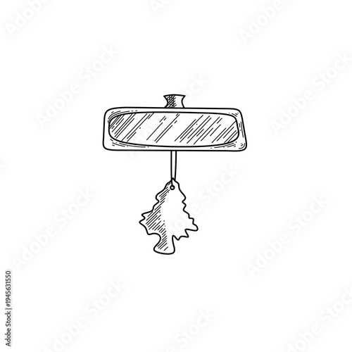 hand drawn car rear view mirror air freshener line art vector illustration