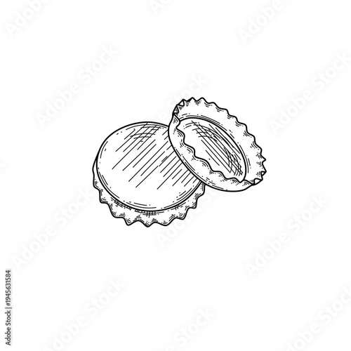 hand drawn minimalist metal bottle caps line art vector illustration