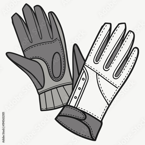 A pair of gloves one gray and one white
