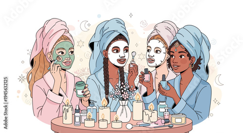 Diverse Group of Women Enjoying a Relaxing Spa Night