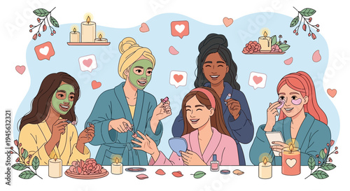 Diverse Group of Women Enjoying Spa Day with Skincare Masks