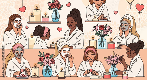 Diverse Group of Women Enjoying Spa Day with Skincare Masks