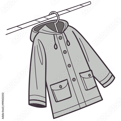A gray hooded jacket with pockets and buttons