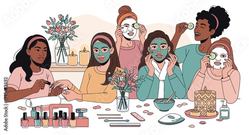 Diverse Group Spa Day: Friend Manicure, Face Masks Relaxation