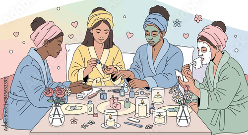 Diverse Group Spa Day: Beauty Masks & Manicures