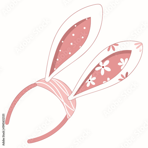 A pink headband with bunny ears and white flowers