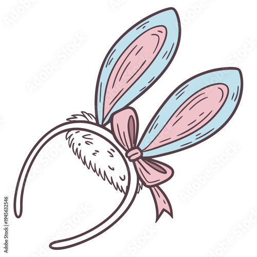 A pink and blue bunny ear headband with a bow