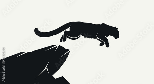 Silhouette of a Leaping Panther from a Cliff Edge.