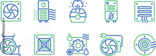 Illustrations of various hvac and energy system components and concepts