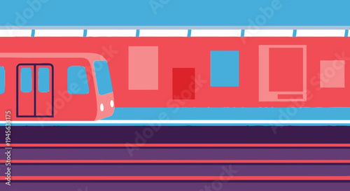 Red Train with Open Doors Illustration.