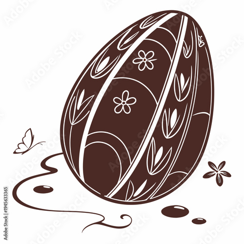 A brown easter egg with white designs