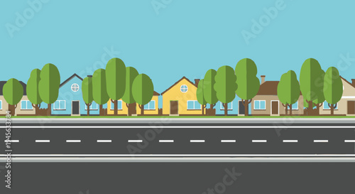 Row of Houses Along Highway Illustration.