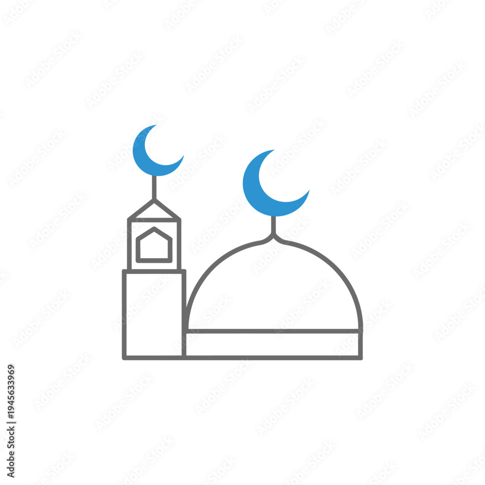 Obraz premium Mosque icon isolated on transparent background islamic building with minaret and dome symbol vector line illustration