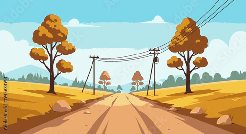 Rural Road with Trees and Power Lines.