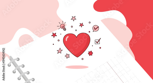 Red Heart Icon with Stars and Lightbulbs - Love, Ideas, and Positivity Concept