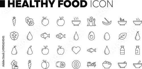 Healthy food icons silhouette, nutrition vector illustration, fruits vegetables design, wellness lifestyle graphic, diet symbol art, organic eating emblem, minimalist blue outline cutout