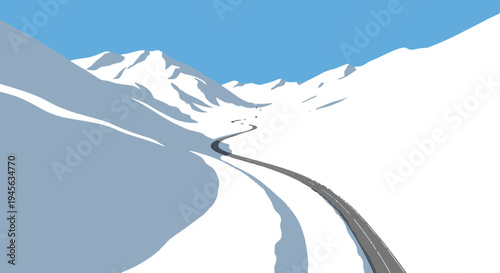 Snowy Mountain Road Landscape Scene Winter.