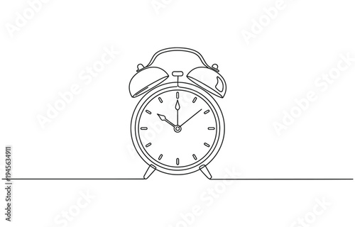 Continuous one line drawing of vintage alarm clock vector design.