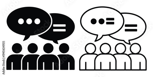 Two Groups of People Communicating with Speech Bubbles