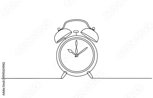 Continuous one line drawing of vintage alarm clock vector design.