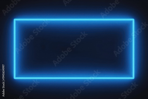 Glowing Blue Neon Rectangle Frame on Dark Background, Modern Minimalist Design for Digital Interfaces or Futuristic Tech Concepts