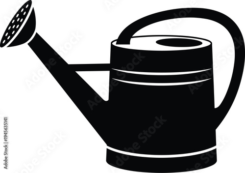 Watering can silhouette, gardening tool vector, plant care illustration, horticulture design icon, garden accessory graphic, irrigation symbol art, black detailed spout handle cutout