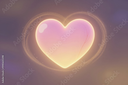 Glowing Heart Icon with Soft Pastel Gradient and Radiant Light Aura Set Against a Dreamy Blurred Background Perfect for Romance or Love Themed Designs
