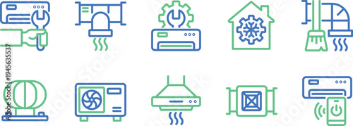 Modern icons representing various smart home automation and technology devices