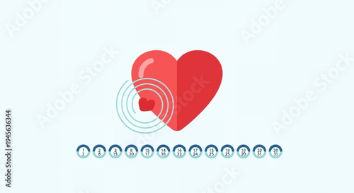 Red Heart Icon with Pulse Waves and Numbers, Health and Love Concept